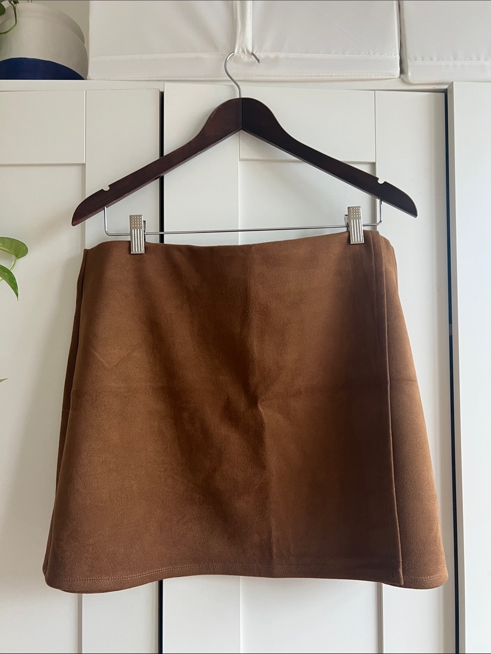 Mango Brown Faux velvety leather Mini Skirt